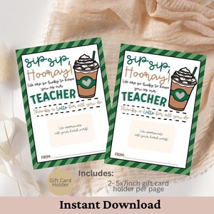 Cadeau de rentrée scolaire à imprimer pour professeur, porte-cartes cadeau pour professeur Starbucks, premier jour d'école, cadeau de rentrée pour professeur de café, instantané