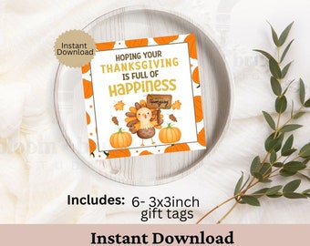 Happy Thanksgiving Tag | Printable Fall Gift Tag | Pumpkin Thanksgiving Tag | So Very Thankful For You! | Instant Download PDF