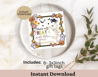 Halloween Monsters Favor Tag Template, Printable Trick or Treat Gift Tags, Skeleton Frankenstein, Zombie Treat Bag Tags, Instant Download
