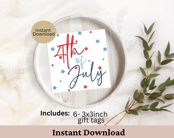 Plantilla de etiqueta a favor del 4 de julio, Etiqueta de fiesta moderna imprimible del 4 de julio, Etiqueta de regalo del Día de la Independencia, Descarga instantánea, Bandera estadounidense