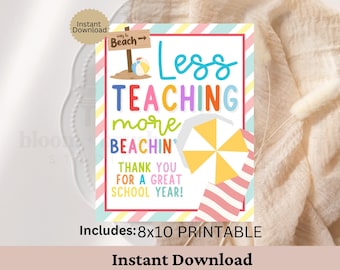 Less Teaching more beach Hooray Its Summer Vacay Gift Tags Teacher Appreciation End of School Year Favor Tags Tropical Beach Thank You Tags