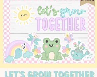 Retro Spring Bulletin Board Kit, Bloom Kindness, Pastel Spring Theme, Easy Seasonal Classroom Decorations, Printable Bulletin Board Borders