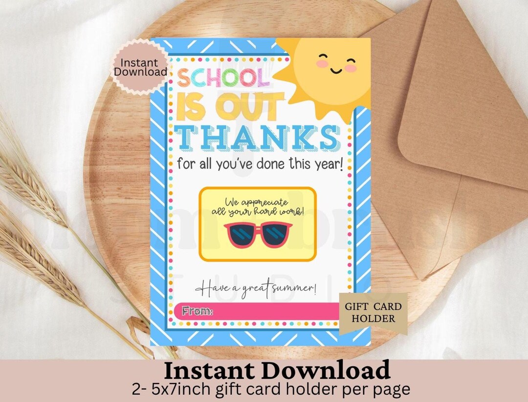 End of Year Teacher Gift Card Holder Printable | Teacher Appreciation ...