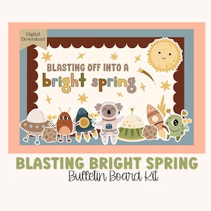 Kit de tablón de anuncios retro de primavera, Bloom Kindness, tema de primavera en tonos pastel, decoraciones fáciles de temporada para el aula, bordes de tablón de anuncios imprimibles