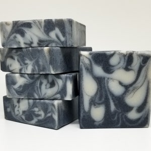 Activated Charcoal & Bentonite Clay Handmade Soap Bar, Face and Body Soap, Unscented, Black and White Swirled Soap, Gift for Men or Women