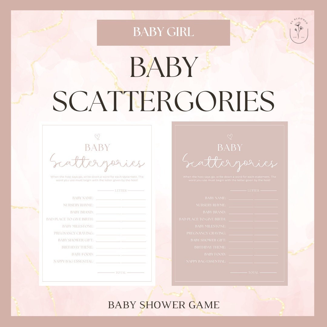 Baby Scattergories Baby Shower Games Girl Printable Baby Shower ...