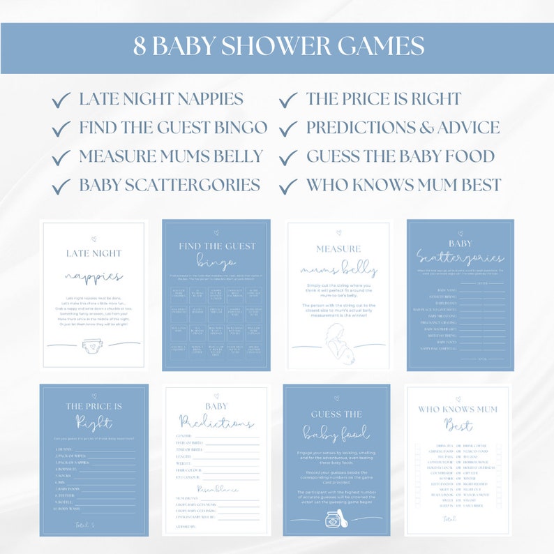 Baby Shower Games Bundle Mega Blue Baby Shower Games Fun Printable Baby