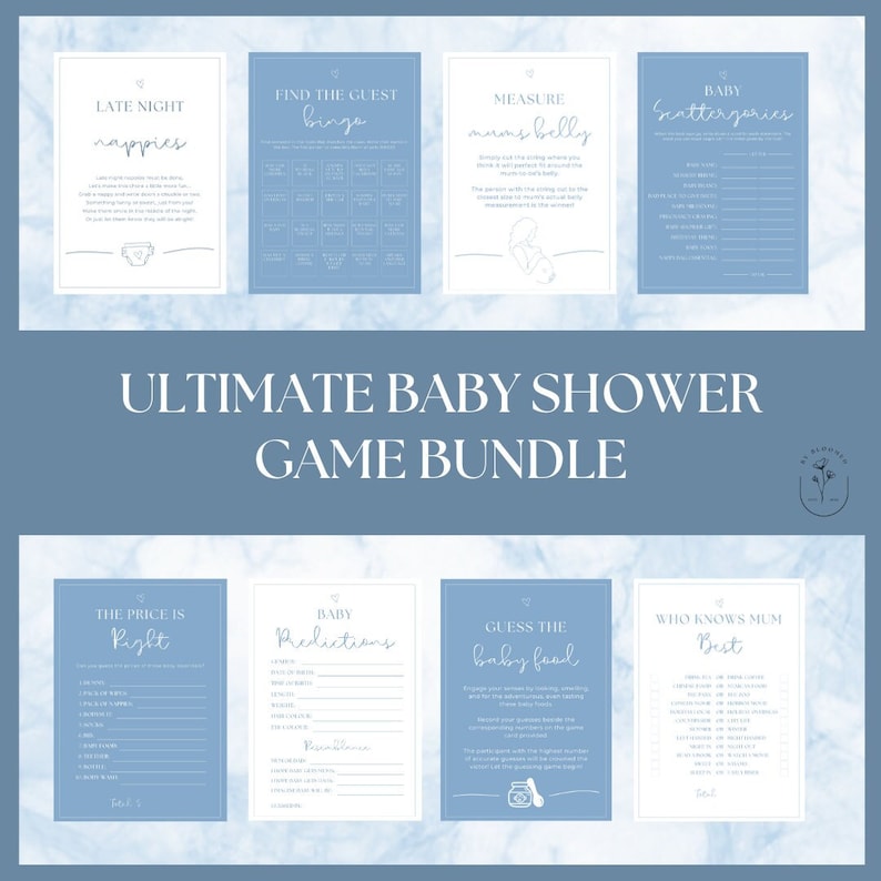 Baby Shower Games Bundle Mega Blue Baby Shower Games Fun Printable Baby