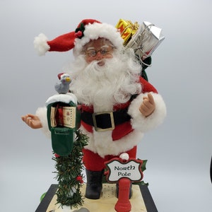 Vintage 1993 Holiday Creations Animatron Santa with Mailbox, North Pole sign, Lights Sound Moves