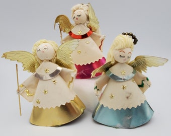 Vintage Christmas Angel Set: Cardboard Cone with Cotton Heads