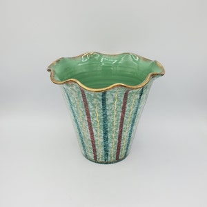 Beautiful Light Green, Gold and Multi Colored Art Pottery Vase signed and numbered