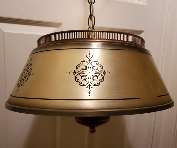 Vintage Gold Tole Metal Hanging Swag Light/lamp With Black