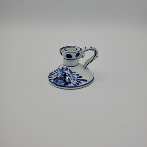 Vintage Delft Hand Painted Windmill & Flowers Candlestick or Taper Holder