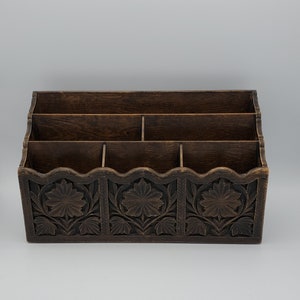 Vintage Faux Wood Lerner Six Slot Mail Sorter or Desk Caddy Floral & Leaf &quot;Carved&quot; Design