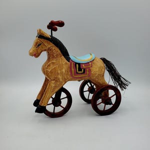 Vintage Wooden Horse on Wheels, Folk Art Horse, Vintage Horse Toy
