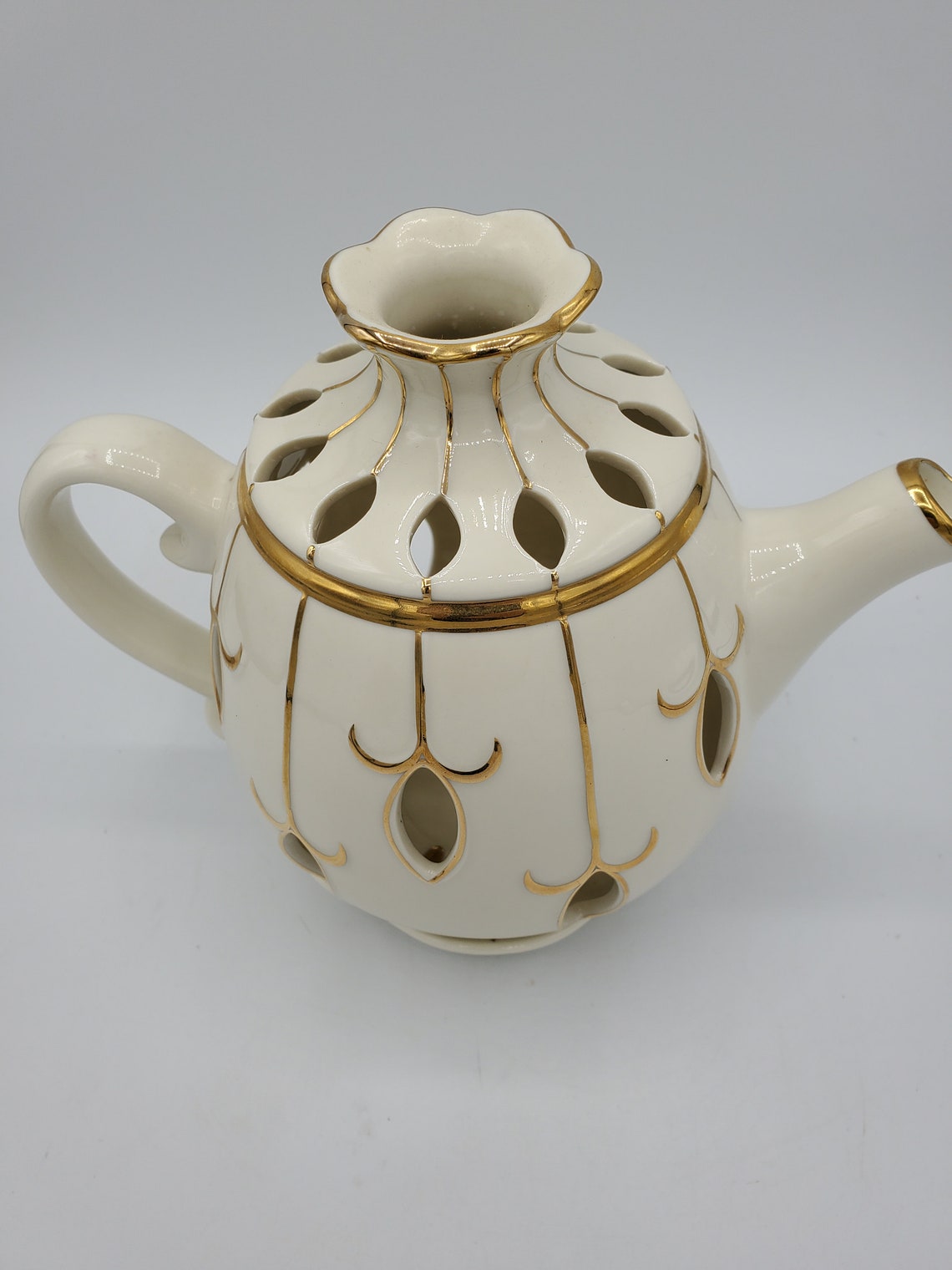 Ivory & Gold Partylite Teapot Candle Holder Etsy