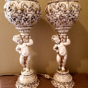 VTG Hollywood Regency Cherub Celestial Ball Boudoir Lamps 1940&#39;s