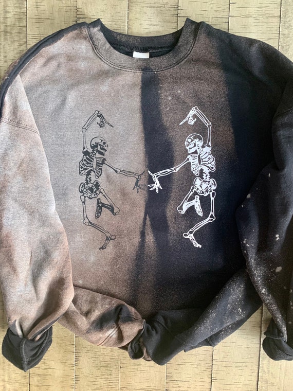 Split Bleach Two Tone Dancing Skeleton Sweatshirt Charcoal Black Acid Wash Crew Halloween and Fall Attire Spooky Season Skeleton Spooky Etsy Singapore