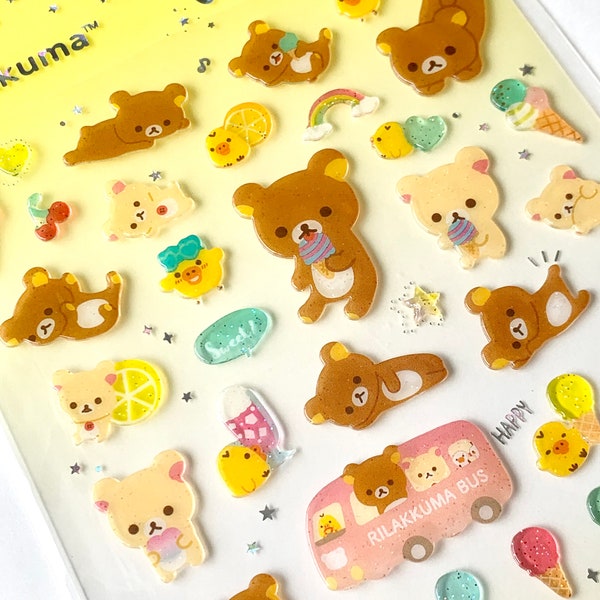 Rilakkuma Ice Cream Party Thick PVC Sticker Sheet, Rilakkuma stickers, ice cream stickers, food stickers, Kawaii Sticker sheet