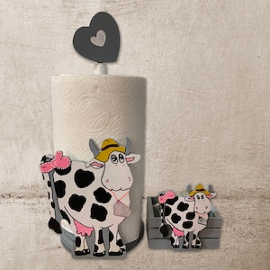 Porta-toalhas de papel de fazenda de vaca sagrada e suporte de sal e pimenta de vaca (também pode ser porta-copos ou porta-papel higiênico)