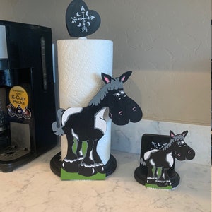 Matching Fun Cute Horse Paper Towel Holder & Horse Napkin Holder Black