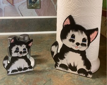 Simpatico supporto per sale e pepe per gatti, porta tovaglioli e porta  tovaglioli di carta abbinato Ordina insieme o separatamente