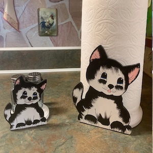 Suporte bonito para sal e pimenta para gatos, porta-guardanapo e porta-toalha de papel correspondente, pedidos juntos ou separados