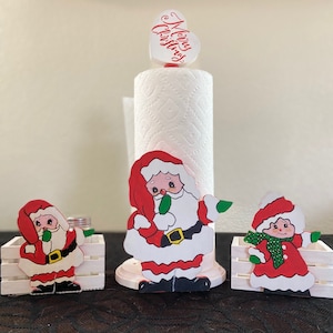 Santa Claus and Mrs. Claus Paper Towel Holder and Salt & Pepper Shaker Basket Holder