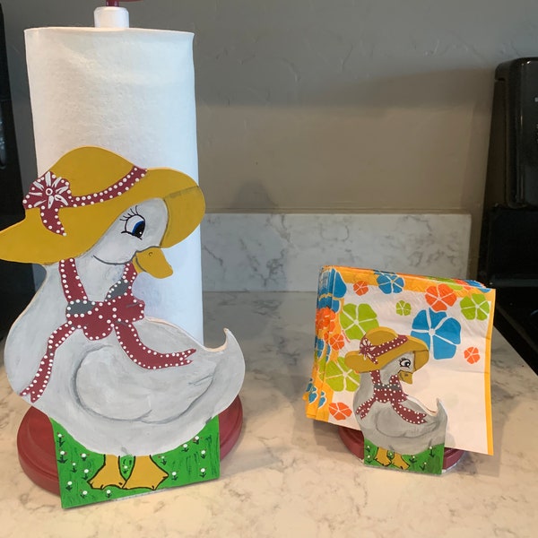 Matching Fun Cute Duck Paper Towel Holder & Duck Napkin Holder