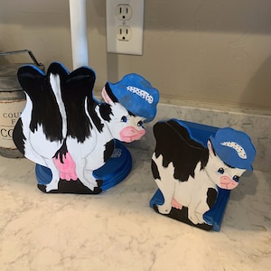 Porta-toalha de papel para vaca de fazenda e porta-guardanapo de vaca combinando