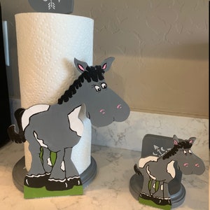 Matching Fun Cute Horse Paper Towel Holder & Horse Napkin Holder Gray