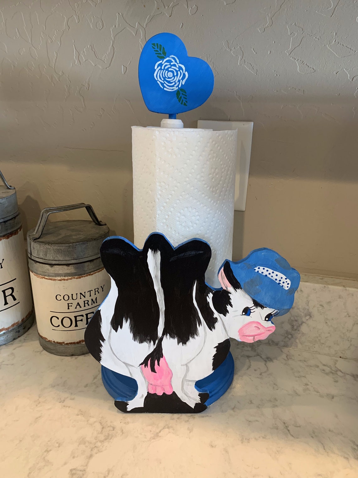 Farm Cow Paper Towel Holder Handmade & Painted Etsy