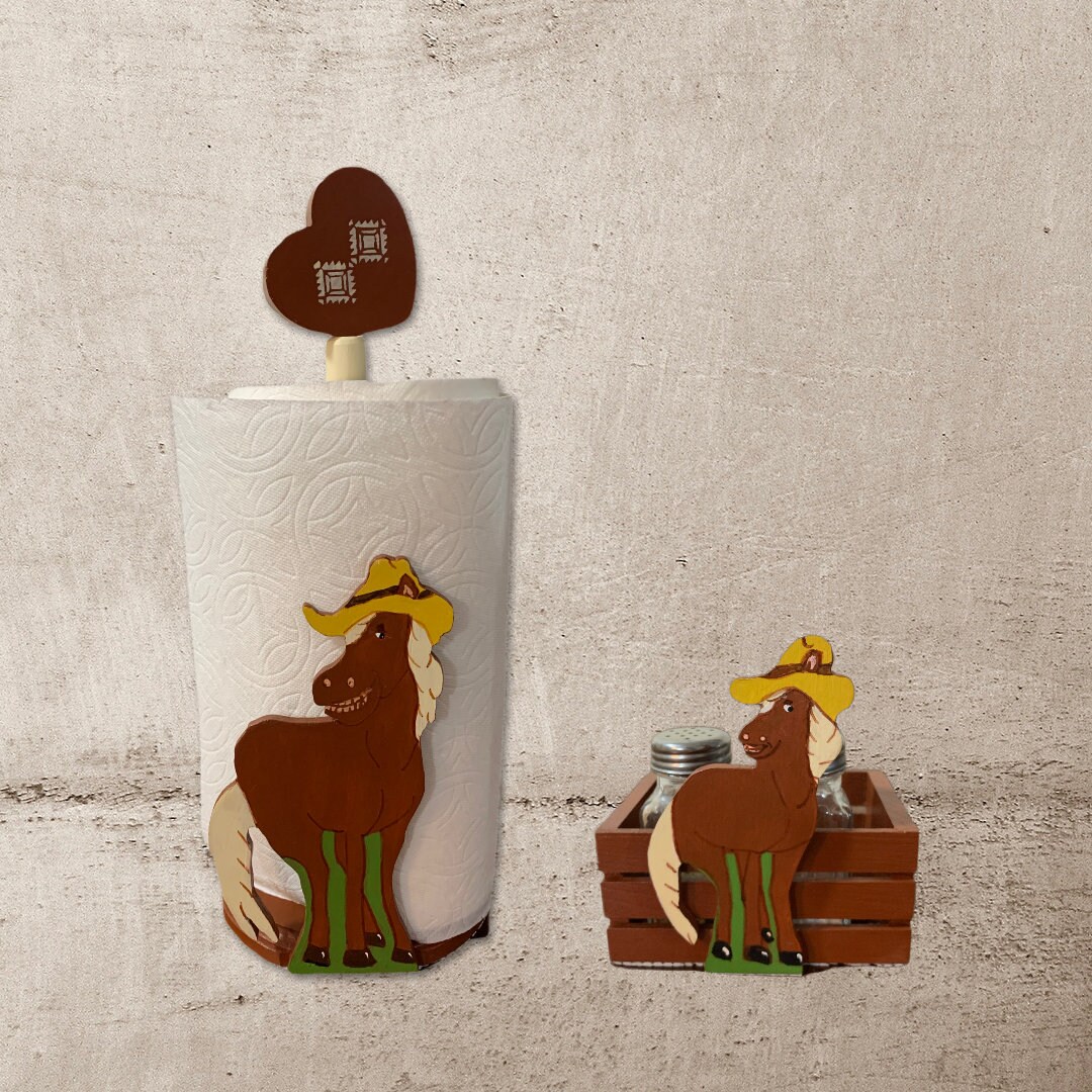Matching Goofy Horse Paper Towel Holder With Salt N Pepper Holder Etsy