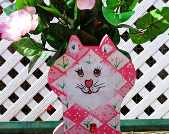 Cute Pink Cat Indoor Planter by Nan - All Planters are hand painted and originals!