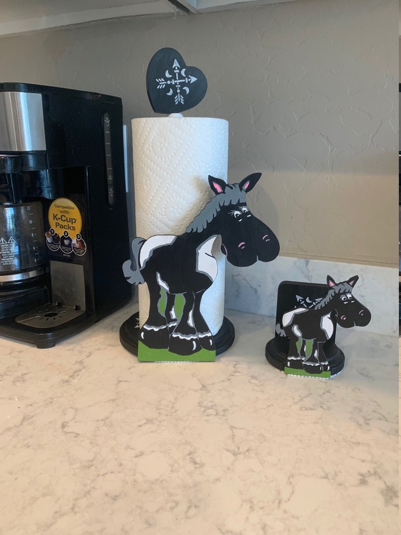 Matching Fun Cute Horse Paper Towel Holder & Horse Napkin Holder Black