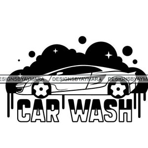 Carwash Car Wash Soap Suds Sports Car Dripping Vehicle Automobile Service Clean Business Garage Sponge Water Spray Foam Dirty SVG PNG JPG