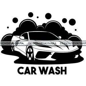Sports Car In Car Wash Bubbles Washing Clean Water Hose Water Cleaning Soap Illustrations Vector Icon Logo Vehicles Truck Suds SVG PNG JPG