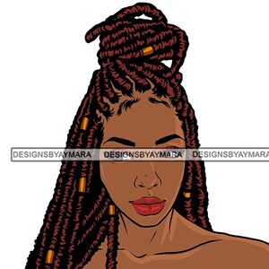 Brown Skin Woman With Long Beaded Dreads Locs Sister Locs Bun Posing Facial Gold Loc Bands Illustrations Vector SVG JPG PNG Cutting Files