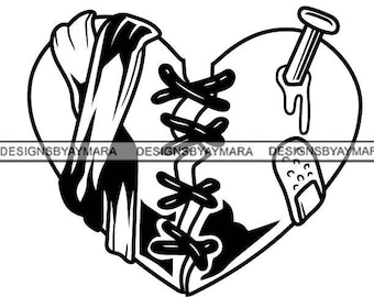 Broken Heart Mended Heart Hurt Stitches Wrapped Nail In the Heart Pain Painful Breakup Separation Broken Divorce Couple SVG PNG JPG Cutting