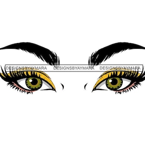 Female Woman Hazel Eyes Eyebrows Long Lashes Only Yellow Gold Eye Shadow Face Illustration Graphic SVG PNG JPG Cutting Designs Print Cricut