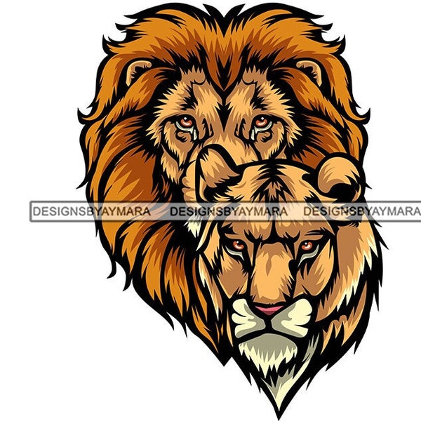 Lioness and King Lion Big Cat Feline Wild Animal Prey Cat Jungle Africa Nature Lioness Safari  Illustration Vector SVG PNG JPG Cutting Files