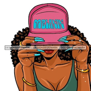 Melanine zwarte vrouw roze Baseball Cap vlechten Cornrows groene Tank Top gouden armband Ring grafische SVG PNG JPG Cricut snijden ontwerp afdrukken