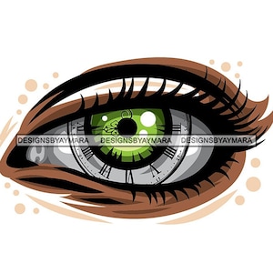 Green Eye Eyeball Face See Sight Vision Eyelashes Bright Eye Staring Look Human Optical Tattoo Splash Brown Vector SVG PNG JPG Cutting Files