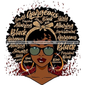 Black Woman Afro Words Phrases Gorgeous Smart Alluring Persistent Sophisticated   Girly Black  Graphic SVG JPG  PNG Cricut Cutting Designs