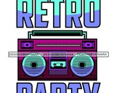Retro Party Vintage Cassette Tape Record Vinyl Music Boom Box Radio Microphone Logo Brand 70 quot s Illustration Vector SVG PNG JPG Cutting Files