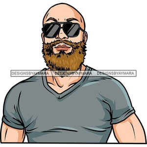 Handsome Bald Man Strong Muscular Caucasian Ethnicity Bearded Beard Mustache Dark Glasses SVG PNG JPG Cutting Vector Designs Print Cricut