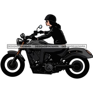 Woman On Motorcycle Biker Long Hair Helmet Wind Speeding Rider Open Road Scooter Wheels Bike  Illustration JPG PNG SVG Vector Cutting Files