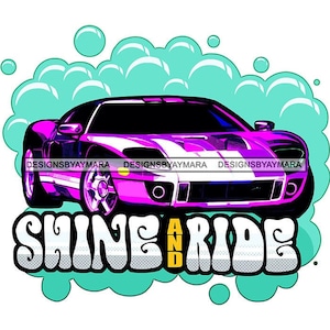 Purple Car Shine And Ride Car Wash Business Logo Soap Suds Bubbles Clean Service Detail Garage SVG PNG JPG Cricut Cutting Designs Printing