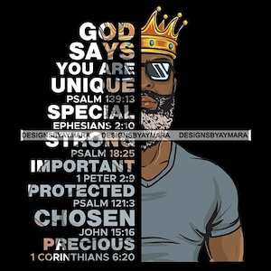 Black Man Gray Beard Sunglasses King TShirt Gold Crown God Says You Are Unique Illustration Graphic SVG PNG JPG Cricut Cutting Design Print