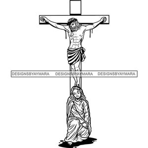 Jesus Cross Crucified Hanging Nails Mother Mary Hill Death Blood Dripping Drape Illustration Graphic PNG SVG Cricut Cutting Design Printing